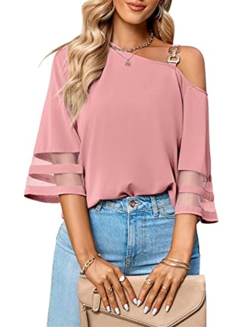 Women's Casual Floral Blouse Batwing Sleeve Loose Fitting Shirts Boho Knot Front Tops