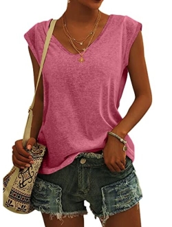 Langwyqu Womens Cap Sleeve T-Shirt Casual Loose Fit Basic Shirts Tank Tops