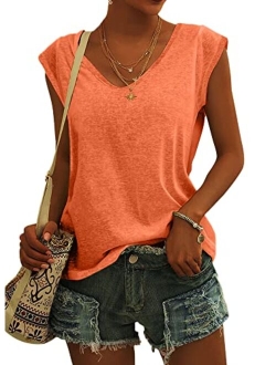 Langwyqu Womens Cap Sleeve T-Shirt Casual Loose Fit Basic Shirts Tank Tops