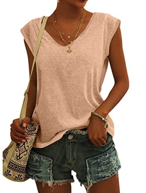 Langwyqu Womens Cap Sleeve T-Shirt Casual Loose Fit Basic Shirts Tank Tops