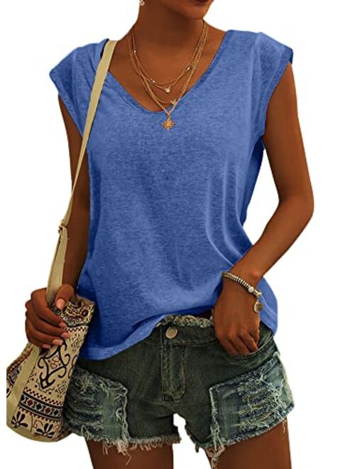 Langwyqu Womens Cap Sleeve T-Shirt Casual Loose Fit Basic Shirts Tank Tops