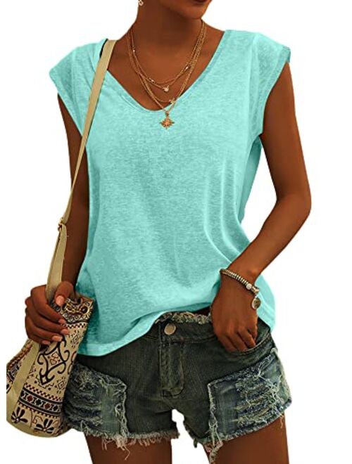 Langwyqu Womens Cap Sleeve T-Shirt Casual Loose Fit Basic Shirts Tank Tops