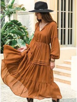 Rusttydustty Lantern Sleeve Flippy Hem Dress