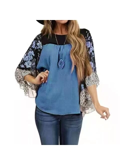 casuress Womens Floral Printed 3 4 Sleeve Shirt Batwing Loose Tops Blouses Pollover