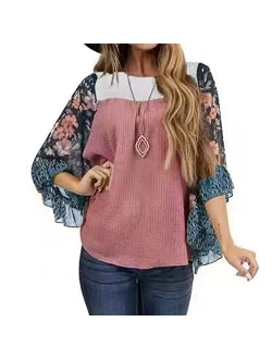 casuress Womens Floral Printed 3 4 Sleeve Shirt Batwing Loose Tops Blouses Pollover