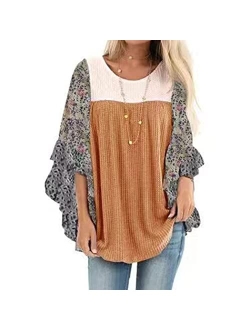 casuress Womens Floral Printed 3 4 Sleeve Shirt Batwing Loose Tops Blouses Pollover