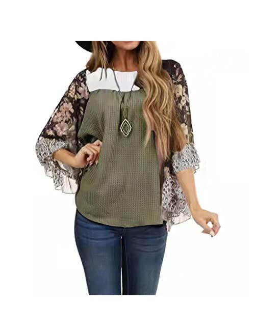 casuress Womens Floral Printed 3 4 Sleeve Shirt Batwing Loose Tops Blouses Pollover