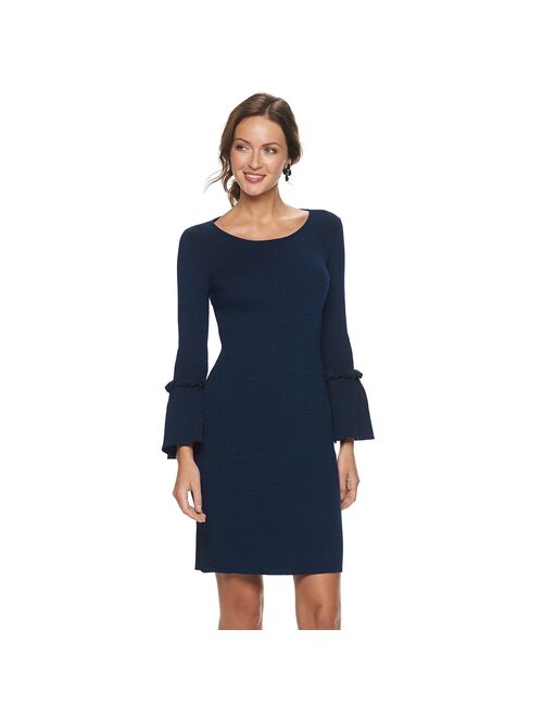 Women's Nina Leonard Bell Sleeve Ribbed Sweater Dress