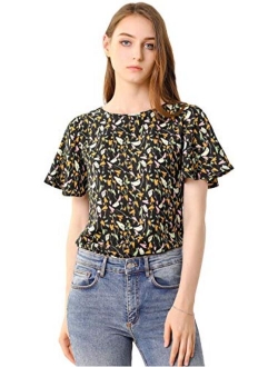 Women's Floral Blouse Tee Chiffon Casual Flutter Sleeve Tops