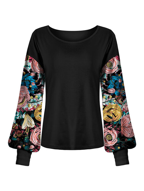 UDEAR Black & Pink Floral Bishop-Sleeve Top - Women & Plus