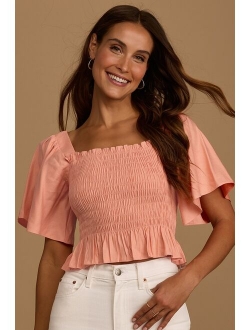 Your Sunshine Beige Smocked Flutter Sleeve Top