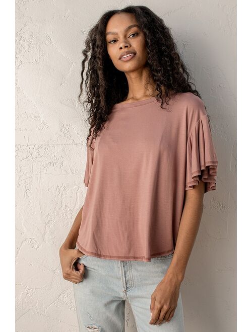 Lulus So Much Fun Rusty Rose Flutter Sleeve Tee