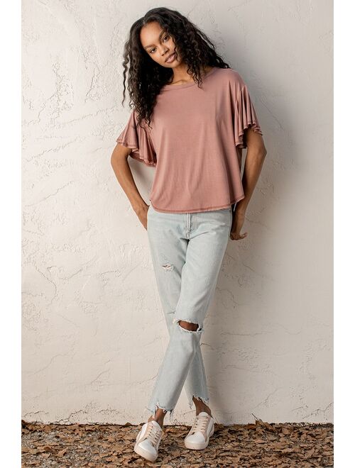 Lulus So Much Fun Rusty Rose Flutter Sleeve Tee