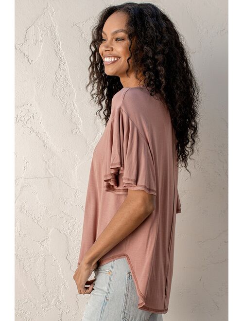 Lulus So Much Fun Rusty Rose Flutter Sleeve Tee