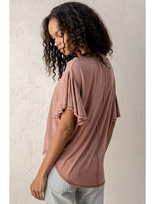 Lulus So Much Fun Rusty Rose Flutter Sleeve Tee