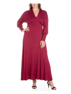 24seven Comfort Apparel Women's Plus Size Bishop Sleeves Maxi Dress