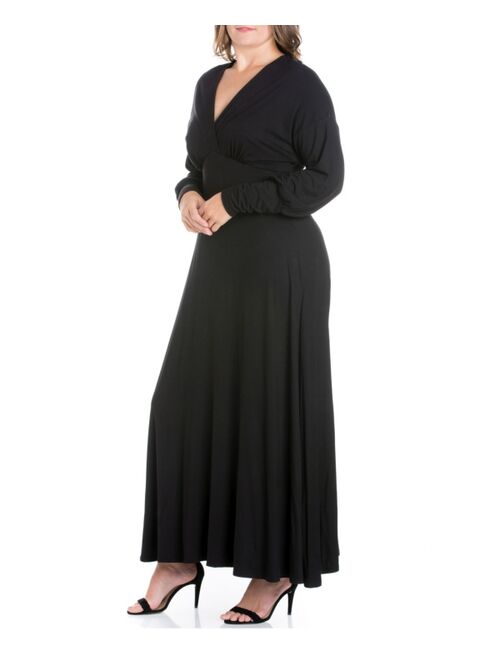 24seven Comfort Apparel Women's Plus Size Bishop Sleeves Maxi Dress