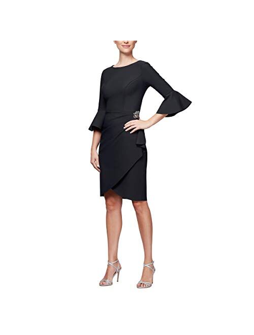 Alex Evenings Slimming Short Dress with Bell Sleeves (Petite and Regular)