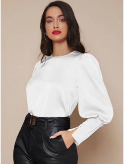 Buttoned Cuff Lantern Sleeve Satin Top