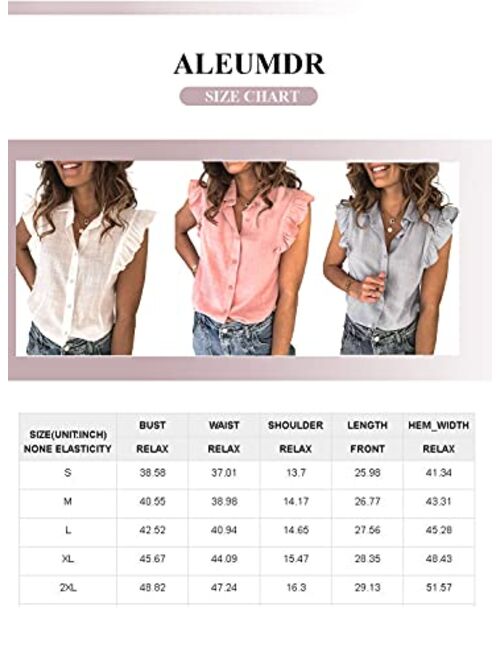 Aleumdr Women's V Neck Button Down Shirts Casual Ruffle Cap Short Sleeve Tops Blouses