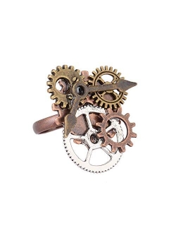 GemCave 6 Style Steampunk Women/Men Ring Retro Multi-Ring Clock Gears Ring Antique Collection/Souvenirs Adjustable Size (Style 1)