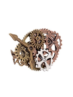 GemCave 6 Style Steampunk Women/Men Ring Retro Multi-Ring Clock Gears Ring Antique Collection/Souvenirs Adjustable Size (Style 1)