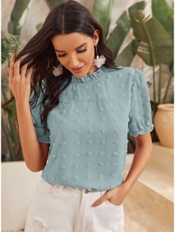 Swiss Dot Frill Neck Blouse