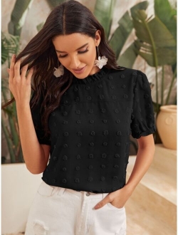 Swiss Dot Frill Neck Blouse