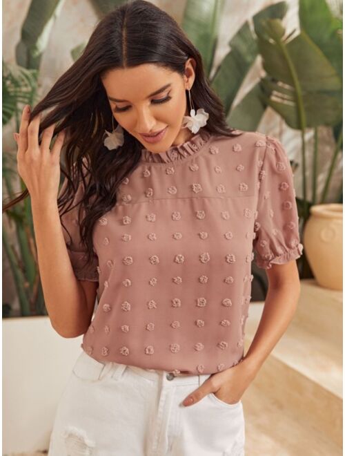 Shein Swiss Dot Frill Neck Blouse