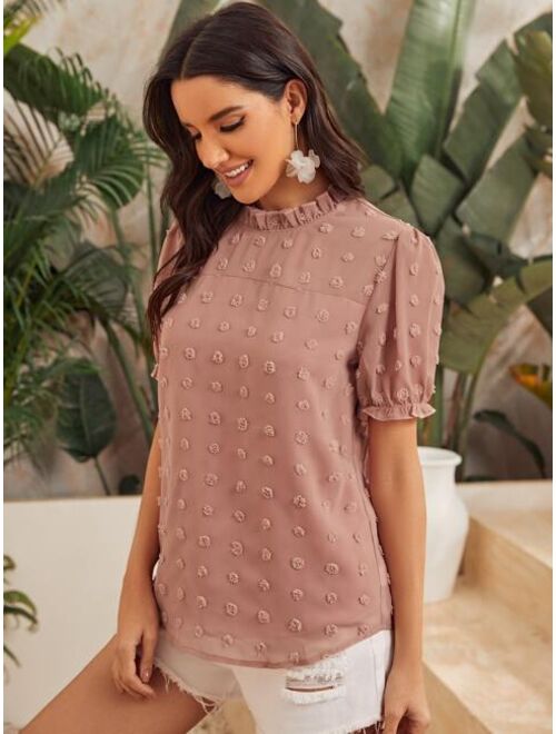 Shein Swiss Dot Frill Neck Blouse