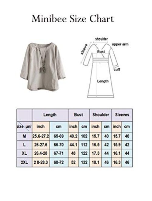 Minibee Women's Loose Cotton Linen Blouse Round Neck with Chinese Frog Button Tops