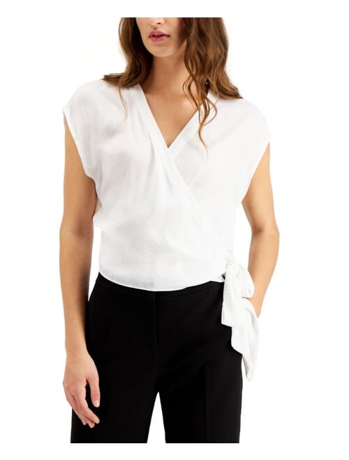 Bar III Cap-Sleeve Wrap Blouse, Created for Macy's