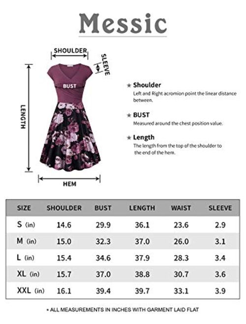 Messic Women's V Neck Dress Cap Sleeve Elegant Flared A-Line Dresses