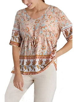 Yukiwi Womens Kimono Flare Sleeve Blouse Tops V Neck Wrap Elastic Waist Casual Boho Blouse