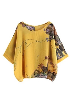 Women's Florals Batwing Sleeve Button Back Chiffon Blouse