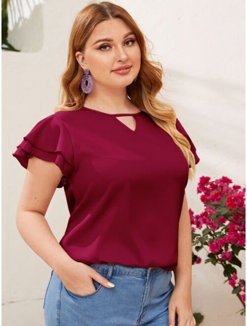 SHEIN Plus Keyhole Neck Layered Flutter Sleeve Top