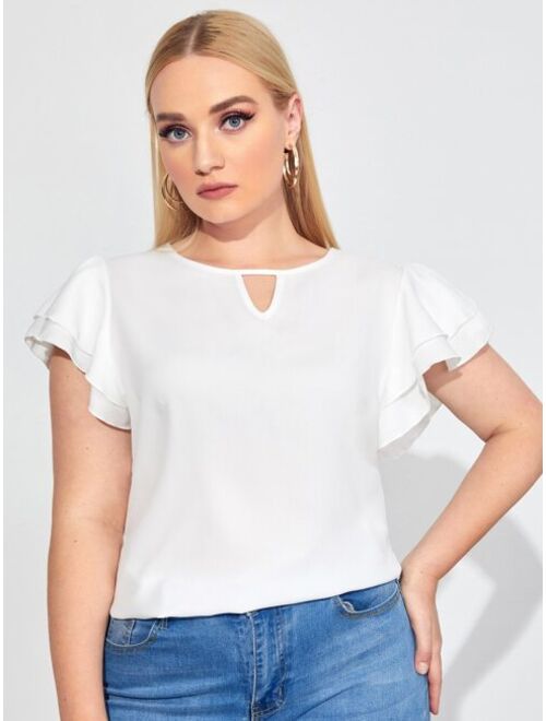 SHEIN Plus Keyhole Neck Layered Flutter Sleeve Top