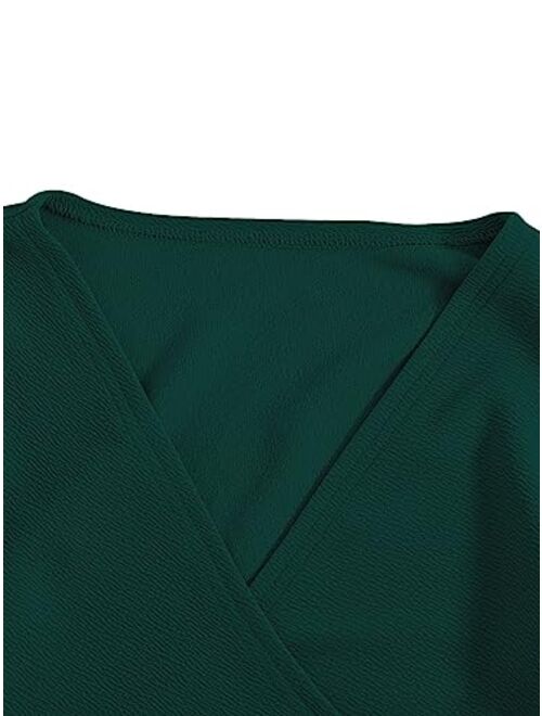 SOLY HUX Women's Surplice V-Neck Long Bell Sleeve Wrap Tie Back Crop Top Blouse