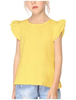Little Girls Plain Flutter T Shirts Basic Ruffle Sleeve Tank Tops Blouse Tee