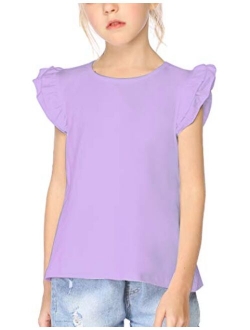 Little Girls Plain Flutter T Shirts Basic Ruffle Sleeve Tank Tops Blouse Tee