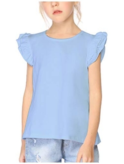 Little Girls Plain Flutter T Shirts Basic Ruffle Sleeve Tank Tops Blouse Tee