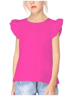 Little Girls Plain Flutter T Shirts Basic Ruffle Sleeve Tank Tops Blouse Tee