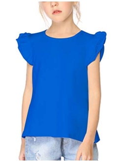 Little Girls Plain Flutter T Shirts Basic Ruffle Sleeve Tank Tops Blouse Tee