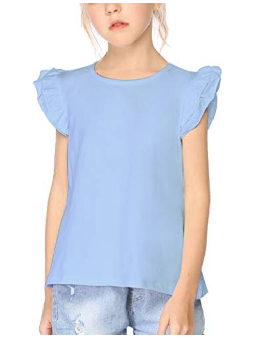 Arshiner Little Girls Plain Flutter T Shirts Basic Ruffle Sleeve Tank Tops Blouse Tee