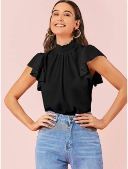 Shirred Neck Flutter Sleeve Top