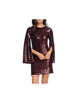 Dress the Population Women's Liza Longsleeve Cape Sleeve Short Sequin Dress