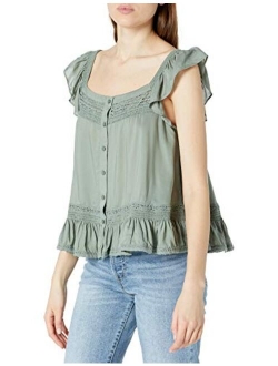 Women's Flutter Sleeve Square Neck Button Up Peplum Top