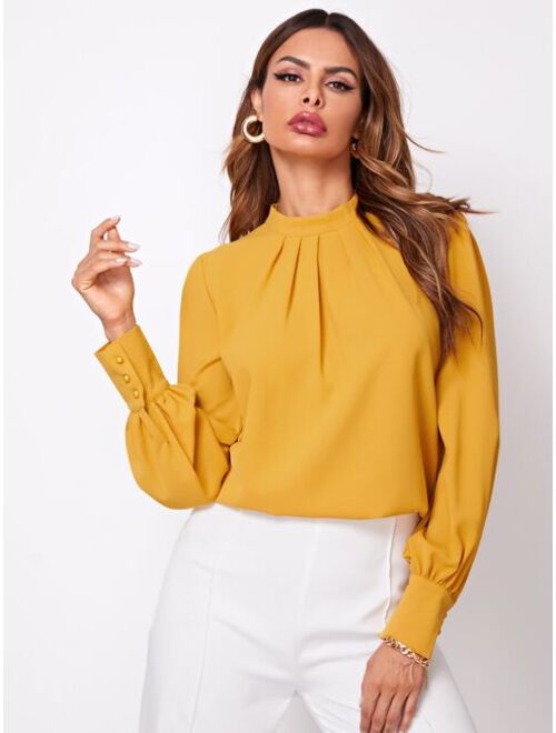 Shein Keyhole Back Mock Neck Solid Blouse