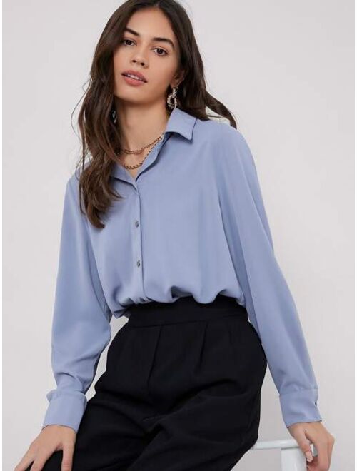 SHEIN BASICS Fold Pleated Back Solid Blouse