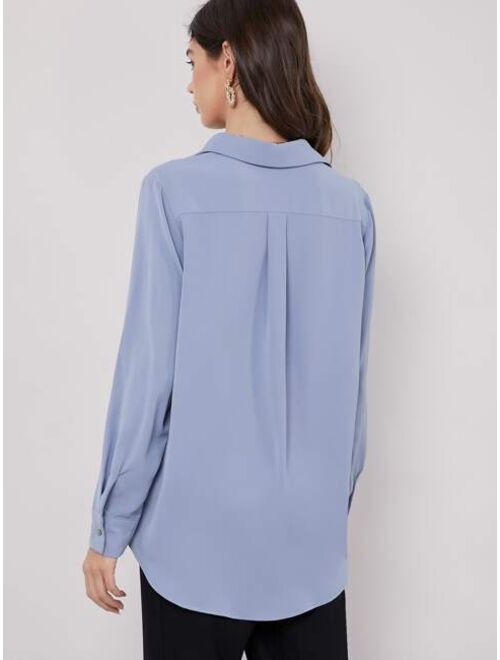 SHEIN BASICS Fold Pleated Back Solid Blouse